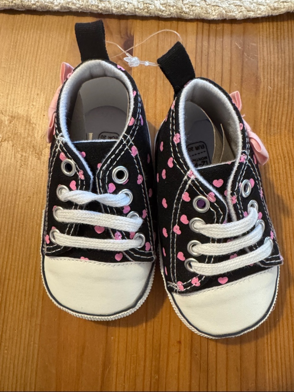 Baby & Walker Black Canvas Shoes with Pink Heart Accent